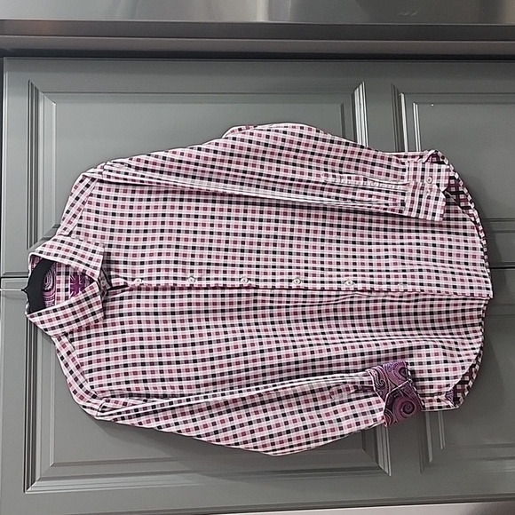 Michelsons London Other - MICHELSON LONDON MENS BUTTON-DOWN PLAID WITH PAISLEY ACCENT CUFFS SIZE MEDIUM